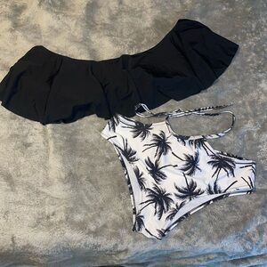 SHEIN white and black bikini set- off the shoulder with high waist bottoms